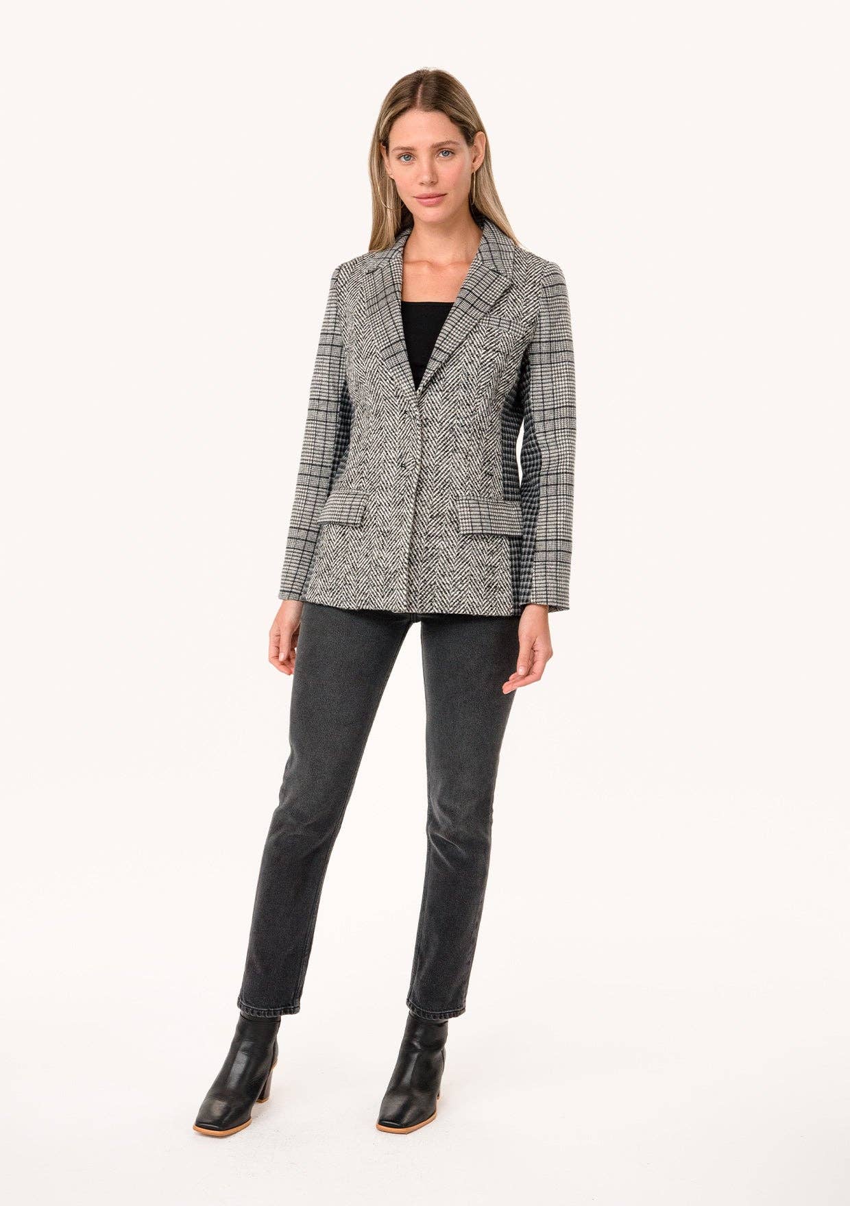 Lovestitch Plaid Patchwork Single-Breasted Blazer