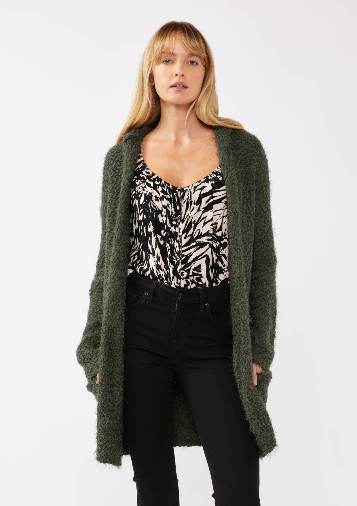 Lovestitch Hooded Cardigan with Pockets, 2 colors