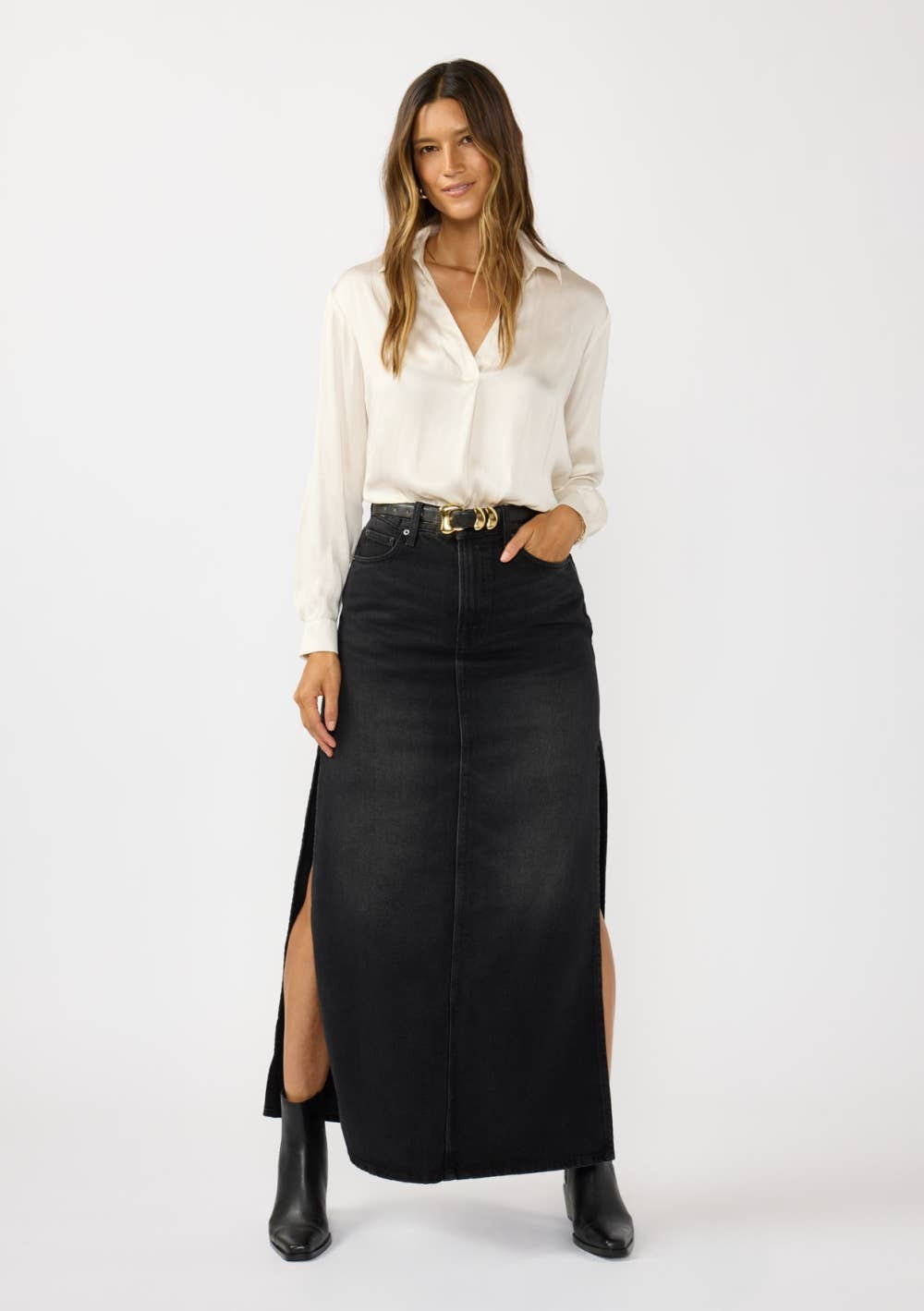 Lovestitch Split Neck Satin Blouse