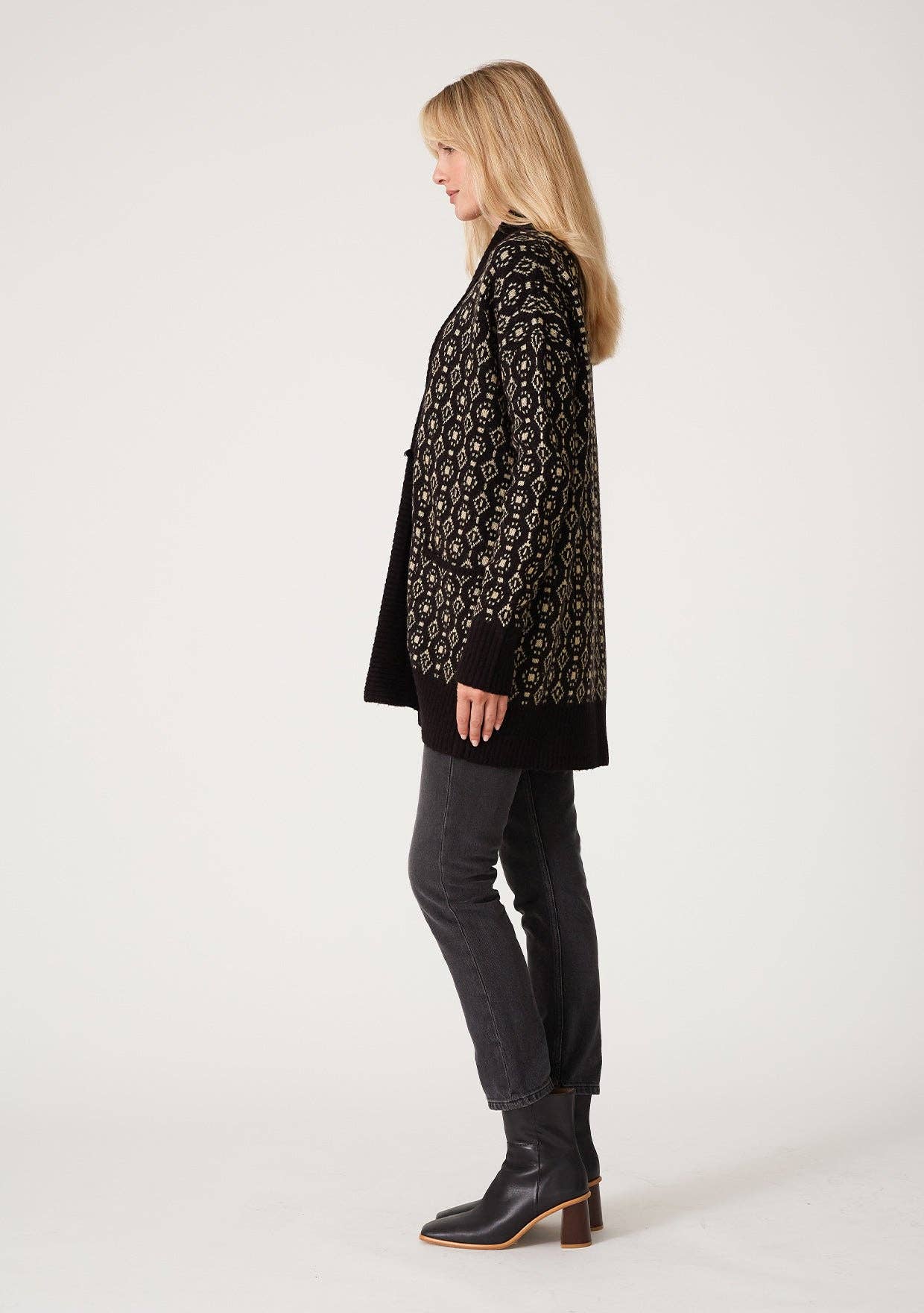 Lovestitch Geo Jacquard Long Sleeve Cardigan