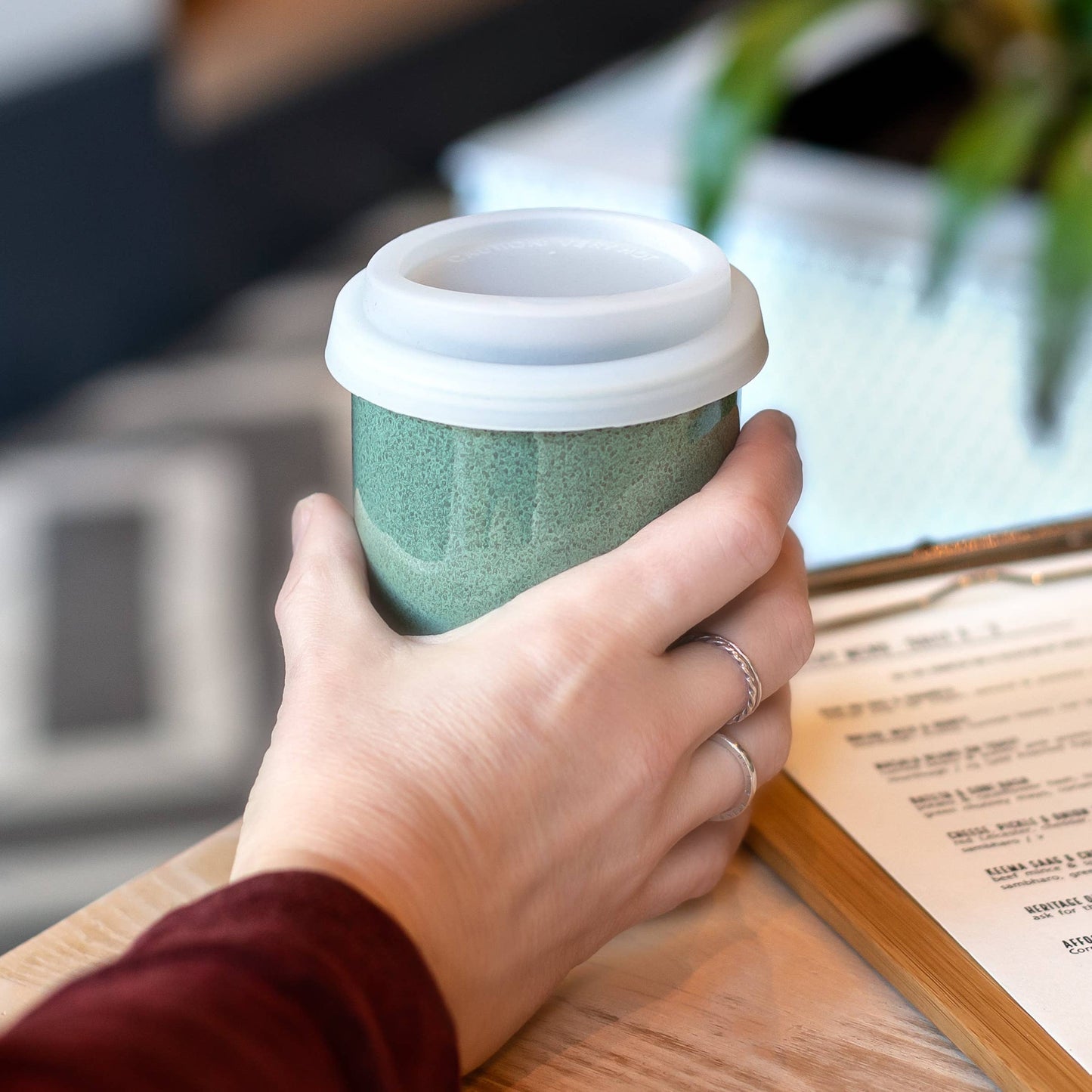 Emerald 12oz Ceramic Travel Mug – Reusable & Stylish