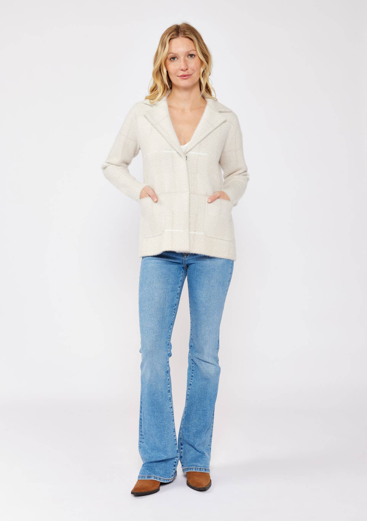 Lovestitch Plaid Sweater Blazer With Hidden Snaps