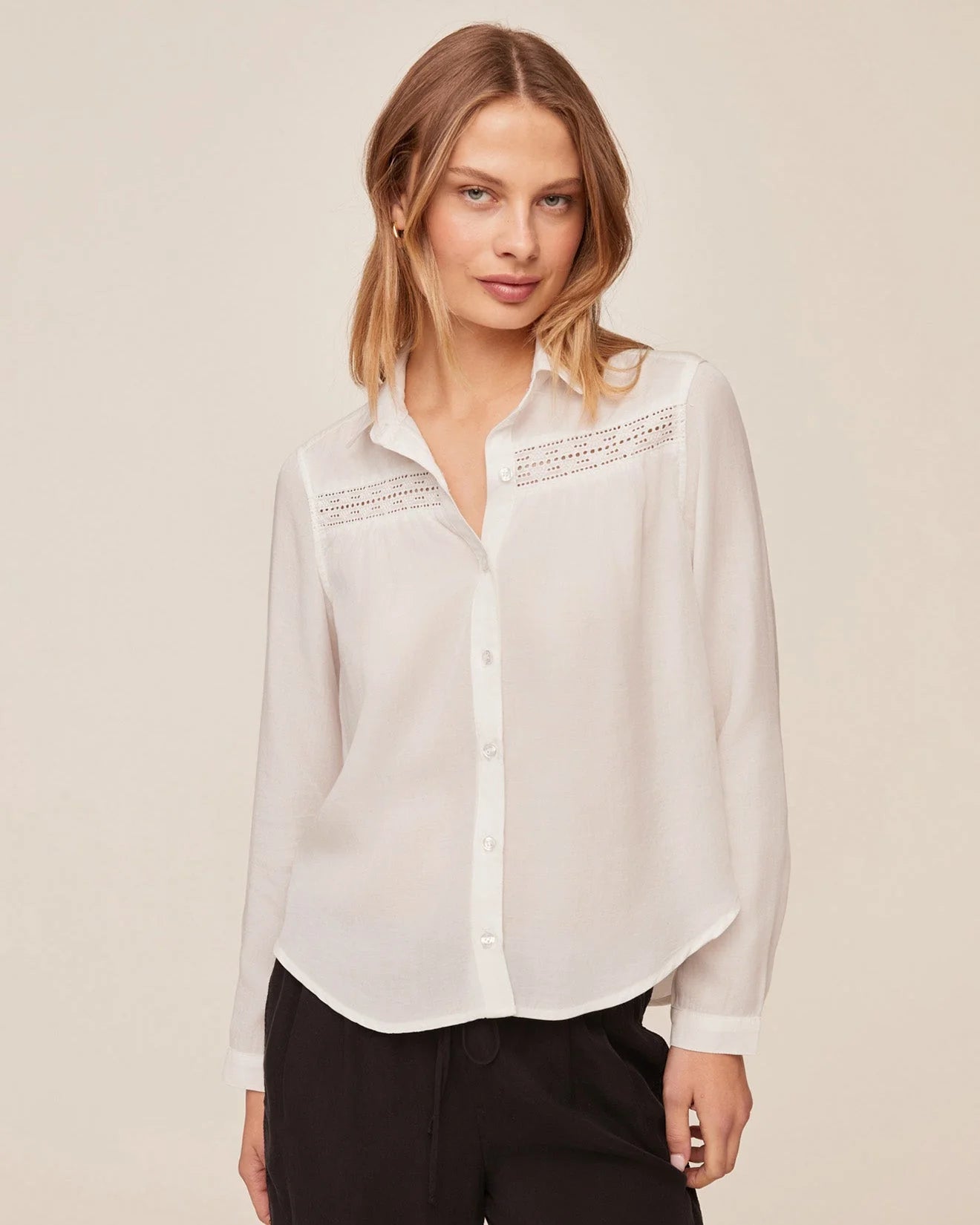 Bella Dahl Long Sleeve Blouse with Lace Insert