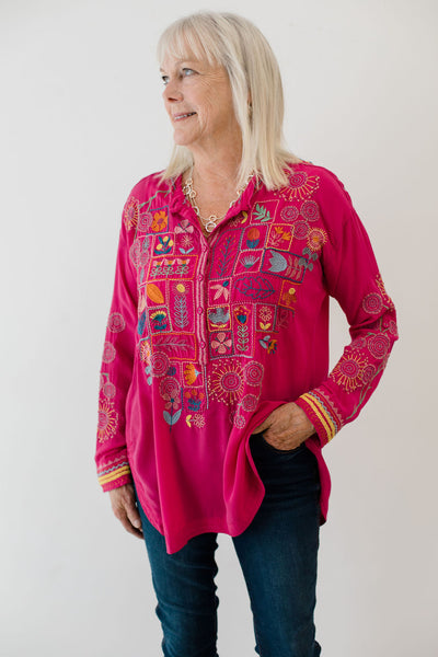 Johnny Was Zinnia Tunic Pink Blouse
