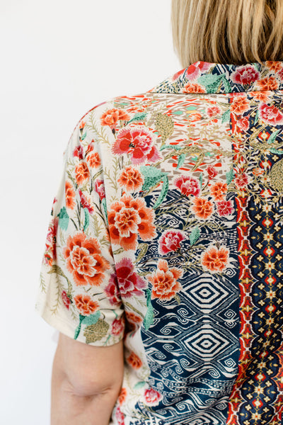 Johnny Was Aztec Flower Polo Tee