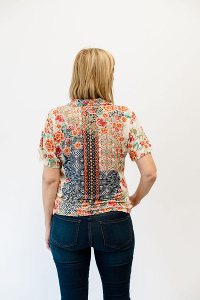 Johnny Was Aztec Flower Polo Tee