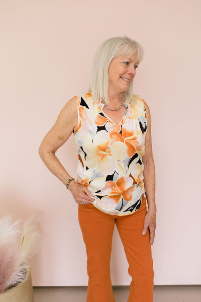 Tribal Sleeveless Blouse with Frill Neck