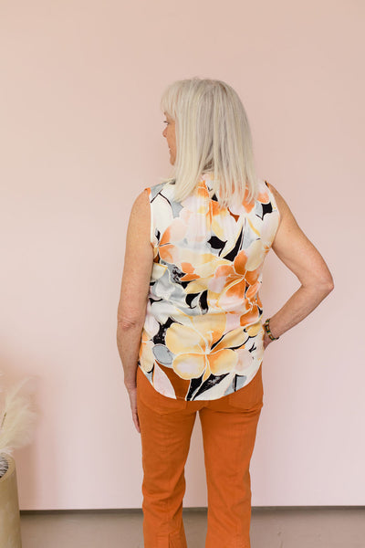 Tribal Sleeveless Blouse with Frill Neck