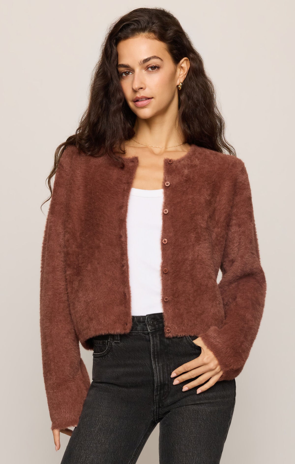 Z Supply Winterglow Fluffy Cardigan in Dark Rosewood