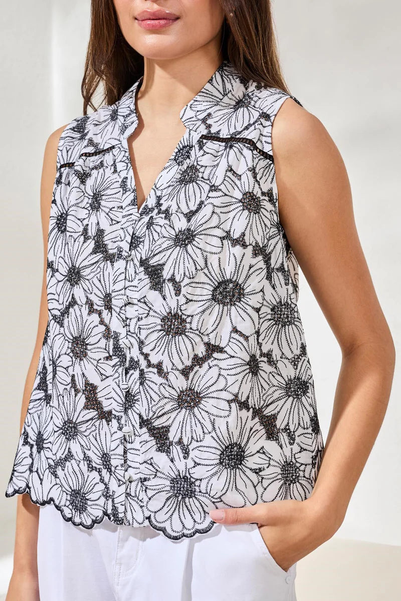 Tribal Button Front Floral Tank