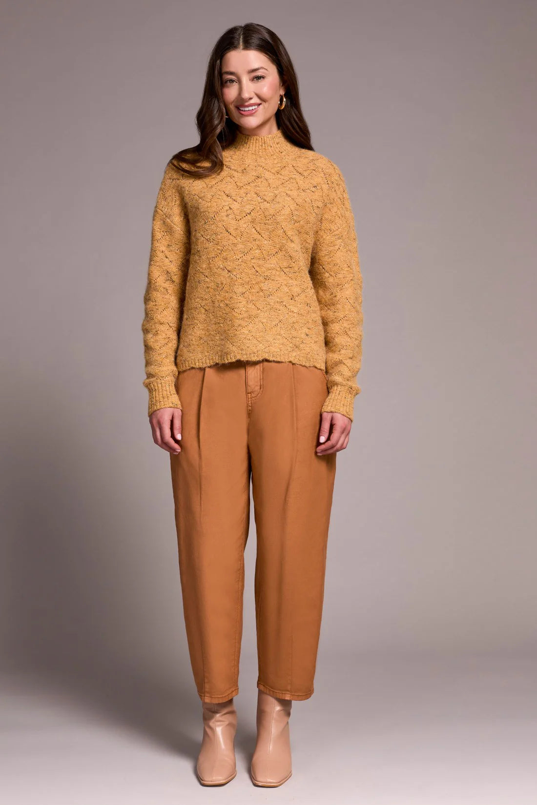 Tribal Mock Neck Puff Sleeve Sweater