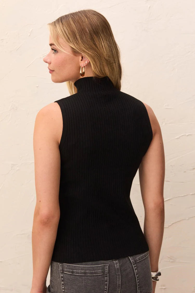 Tribal Sleeveless Funnel Neck Sweater