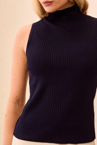 Tribal Sleeveless Funnel Neck Sweater in Sapphire
