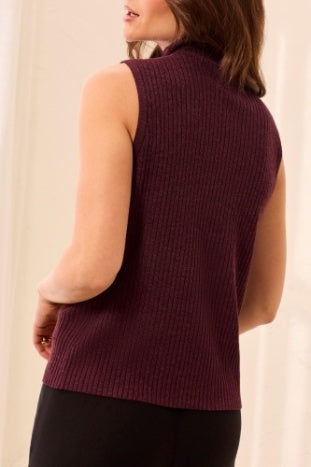 Tribal Sleeveless Funnel Neck Sweater in Fudge
