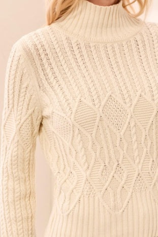 Tribal Mock Neck Sweater in Antique White