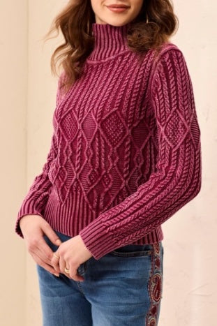 Tribal Vintage Wash Mock Neck Sweater in Cherry Lacquer