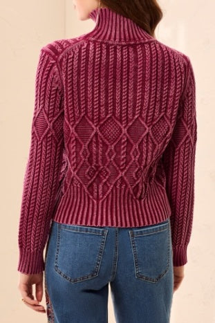 Tribal Vintage Wash Mock Neck Sweater in Cherry Lacquer