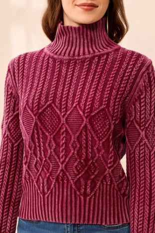 Tribal Vintage Wash Mock Neck Sweater in Cherry Lacquer