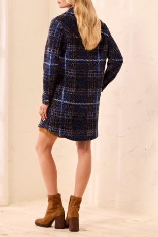 Tribal Notch Collar Shacket in Electric Blue Plaid