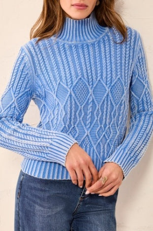 Tribal Vintage Wash Mock Neck Sweater in Blue