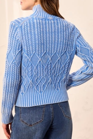 Tribal Vintage Wash Mock Neck Sweater in Blue