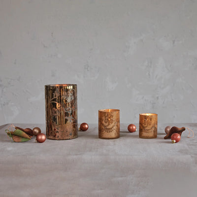 Etched Mercury Glass Votive Holder