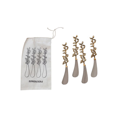 Steel & Brass Canape Spreaders in a Drawstring Bag