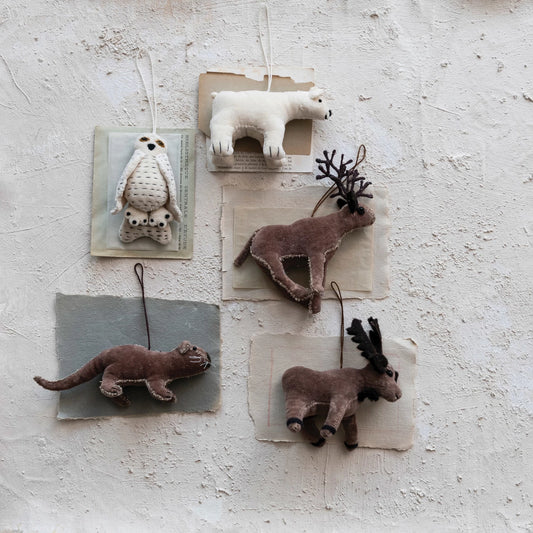 Handmade Cotton Velvet & Wire Moose Ornament