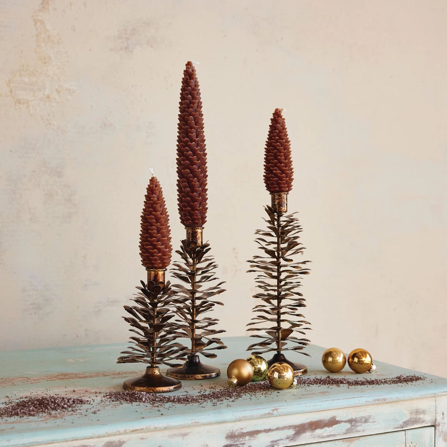 Metal Pinecone Taper Candle Holder, 2 sizes