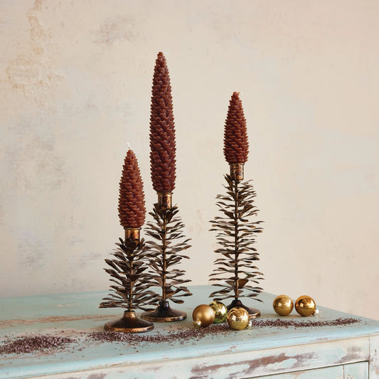 Metal Pinecone Taper Candle Holder, 2 sizes