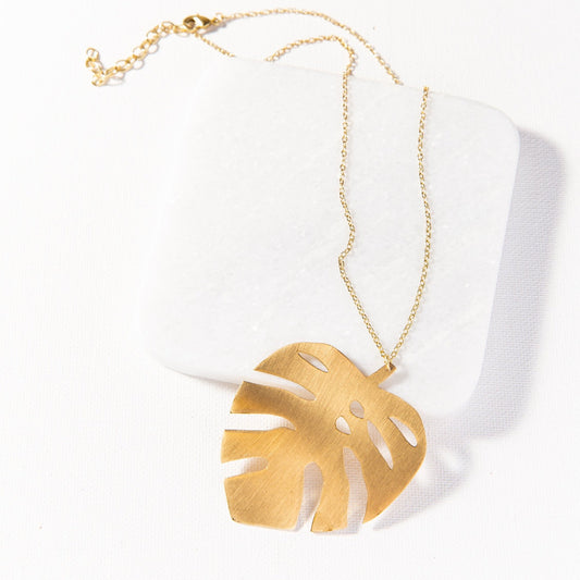 Monstera Leaf Brass Necklace