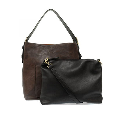 Joy Susan Dark Oak Hobo Handbag with Black Handle