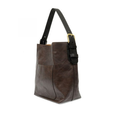 Joy Susan Dark Oak Hobo Handbag with Black Handle