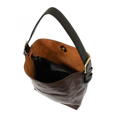 Joy Susan Dark Oak Hobo Handbag with Black Handle