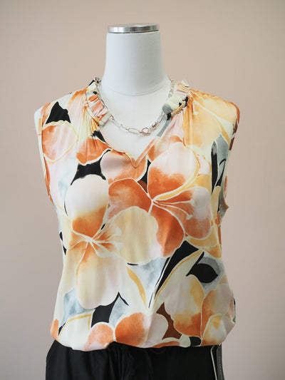Tribal Sleeveless Blouse with Frill Neck