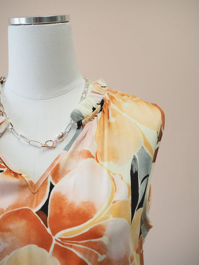 Tribal Sleeveless Blouse with Frill Neck
