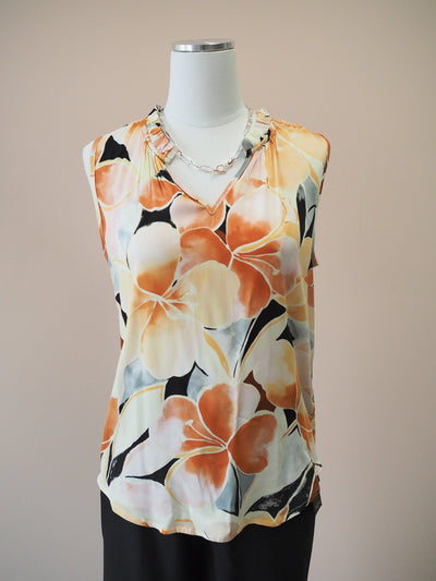 Tribal Sleeveless Blouse with Frill Neck