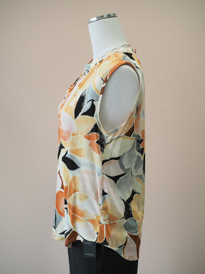Tribal Sleeveless Blouse with Frill Neck
