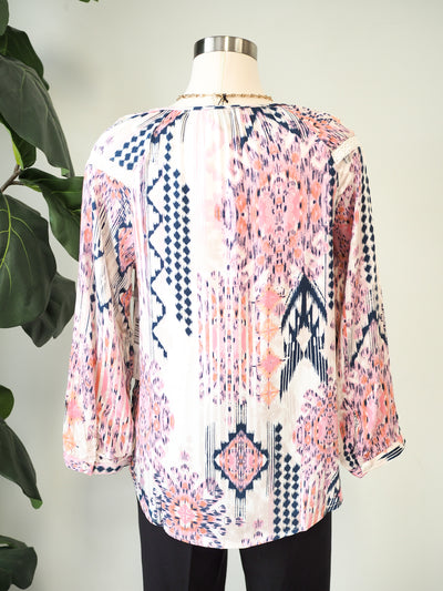 Tribal Button Front Blouse with Tape Detail