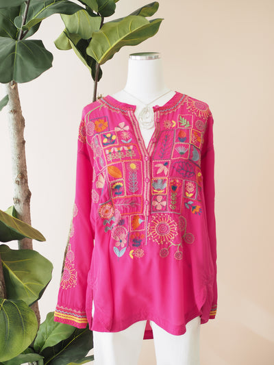 Johnny Was Zinnia Tunic Pink Blouse