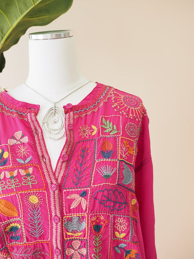 Johnny Was Zinnia Tunic Pink Blouse