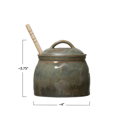 Stoneware Honey Jar With Wood Honey Dripper
