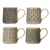 Hand Stamped Embossed Pattern Stoneware Mug