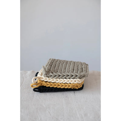 Cotton Crocheted Pot Holder, 4 Colors