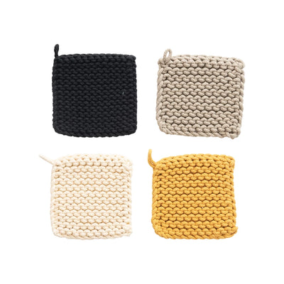 Cotton Crocheted Pot Holder, 4 Colors