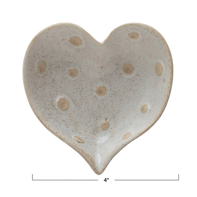 Stoneware Heart Shaped Dish w/ Dots