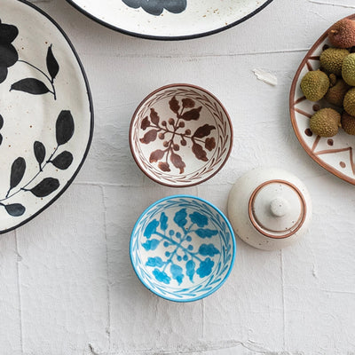 Hand-Painted Stoneware Bowl w/ Floral Design, Speckled, 3 Colors
