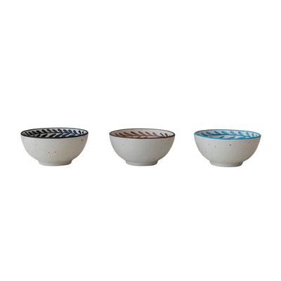 Hand-Painted Stoneware Bowl w/ Floral Design, Speckled, 3 Colors