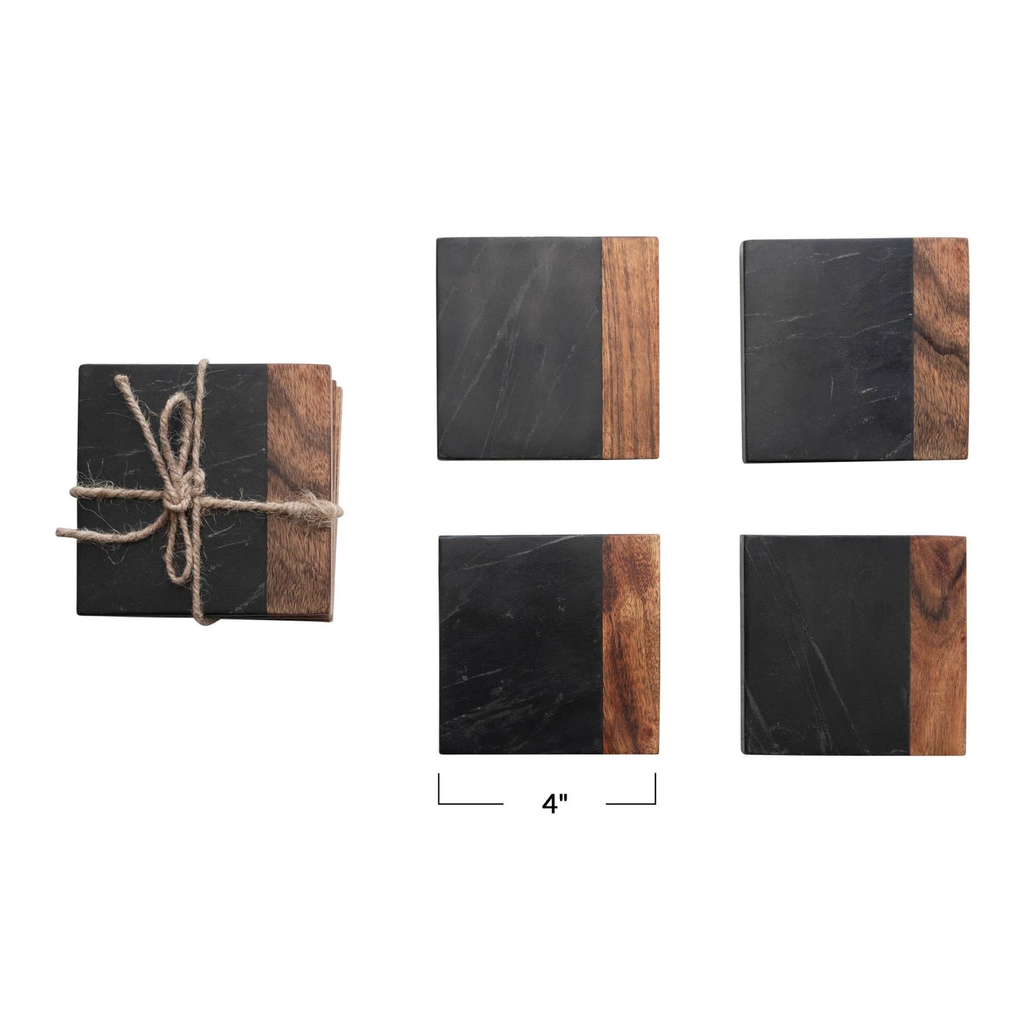Marble & Acacia Coasters